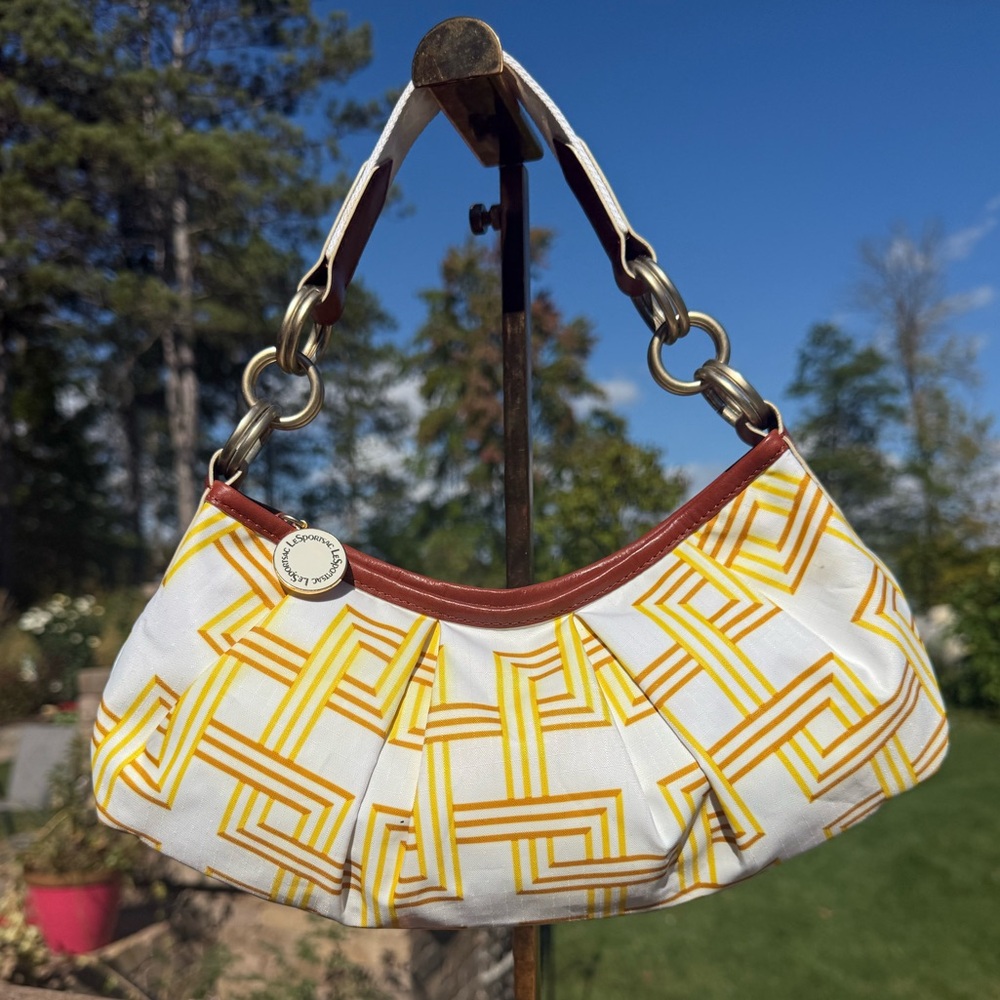 EUC! Vintage LeSportSac 90's Rare Plaid Yellow Ripstop Canvas Crescent Bag